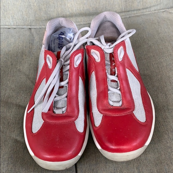 Prada Shoes Red And White Arenas Used Good Condition Poshmark